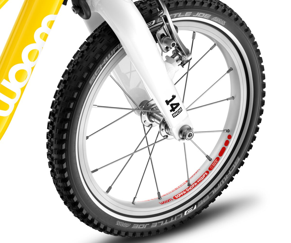 Woom-Go-1Plus-2 Vorderrad gelb