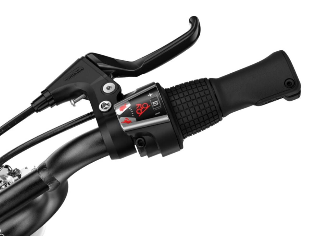 Die Schaltung am Woom Go 4 Kindervelo (20'') geht leicht und hat eine spielerische Anzeige.