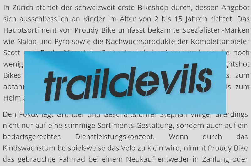 Proudy Bike in den News von Traildevils